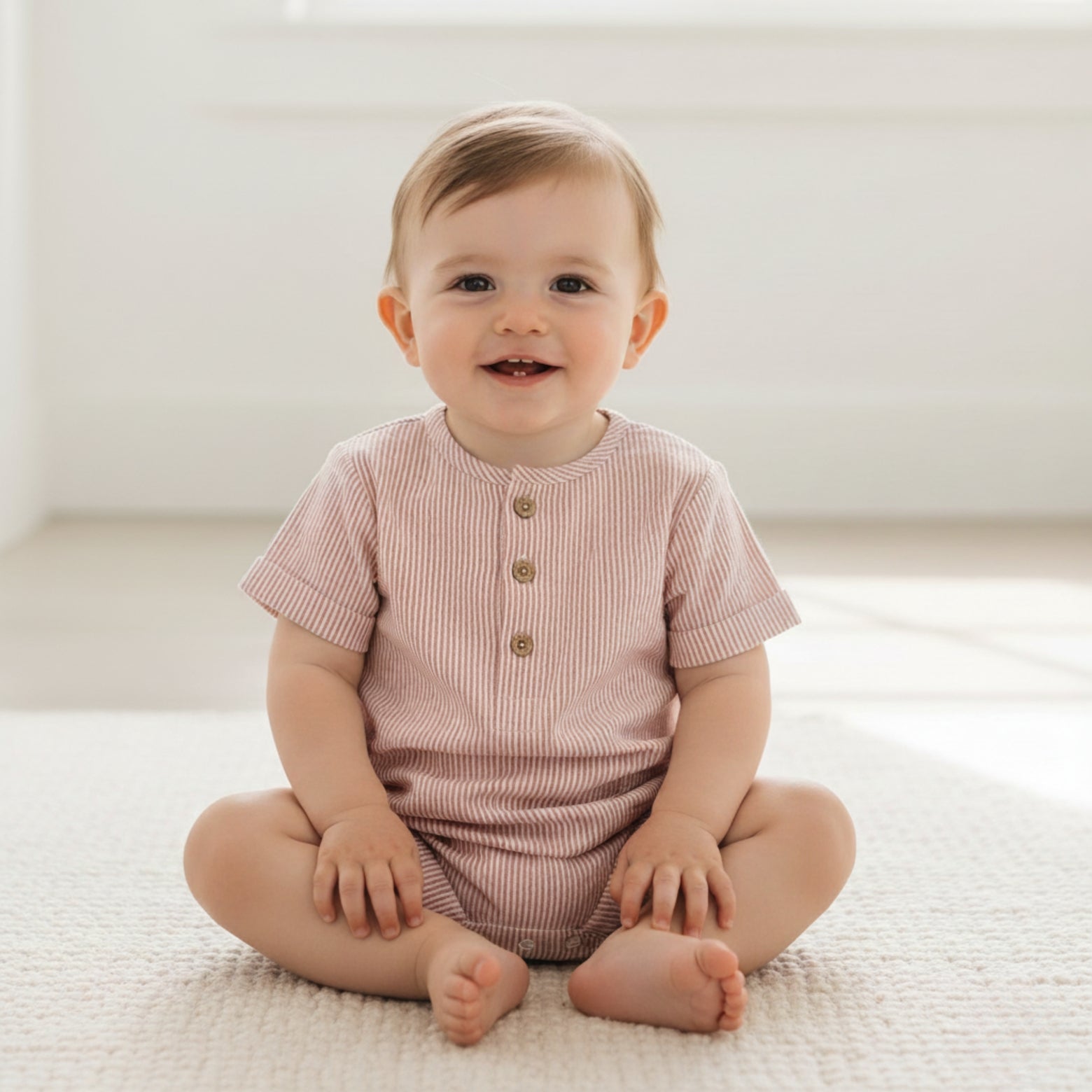 Organic Short Bubble Romper (Coral Stripes)