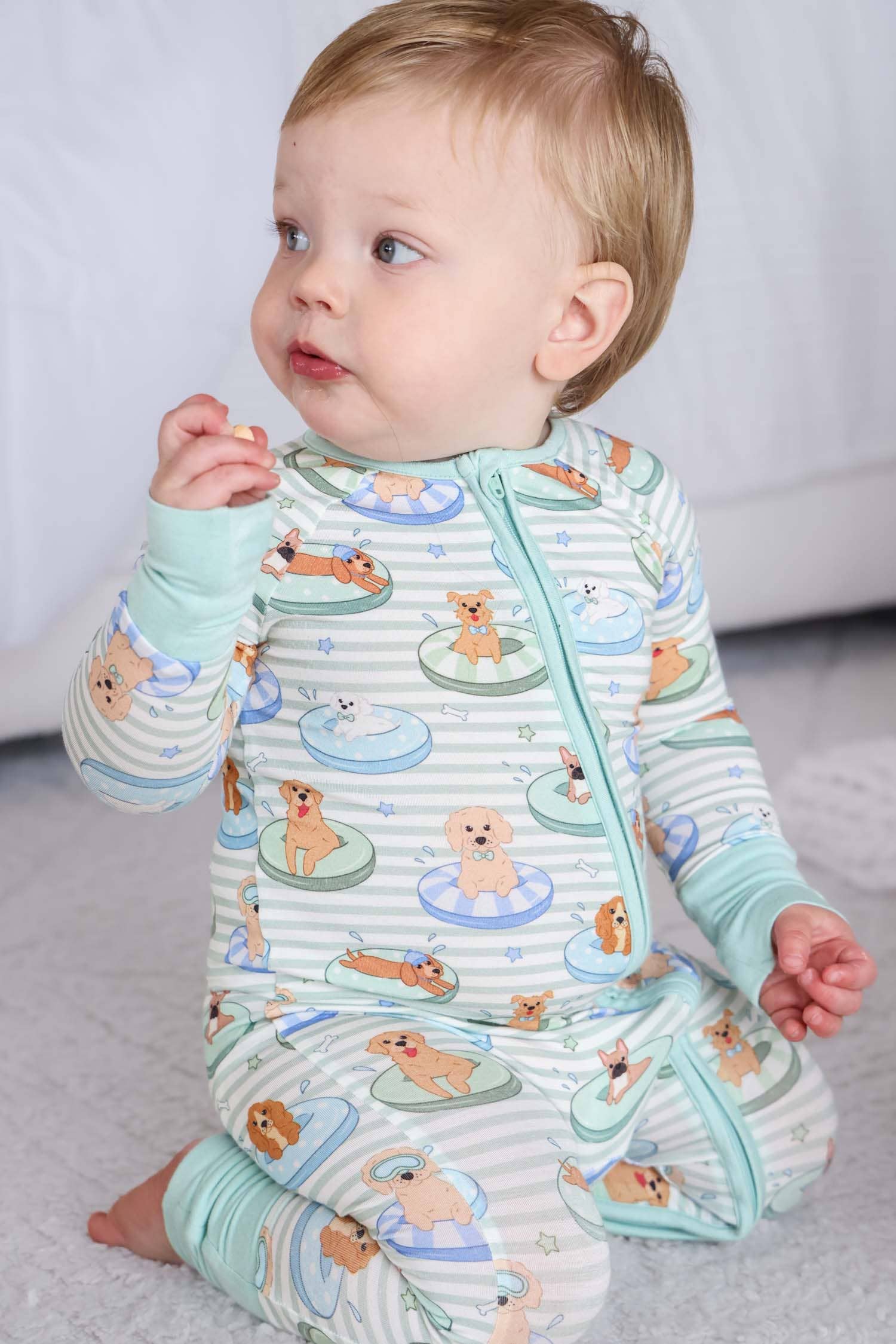 Convertible Zip Romper (Poolside Pups Blue)