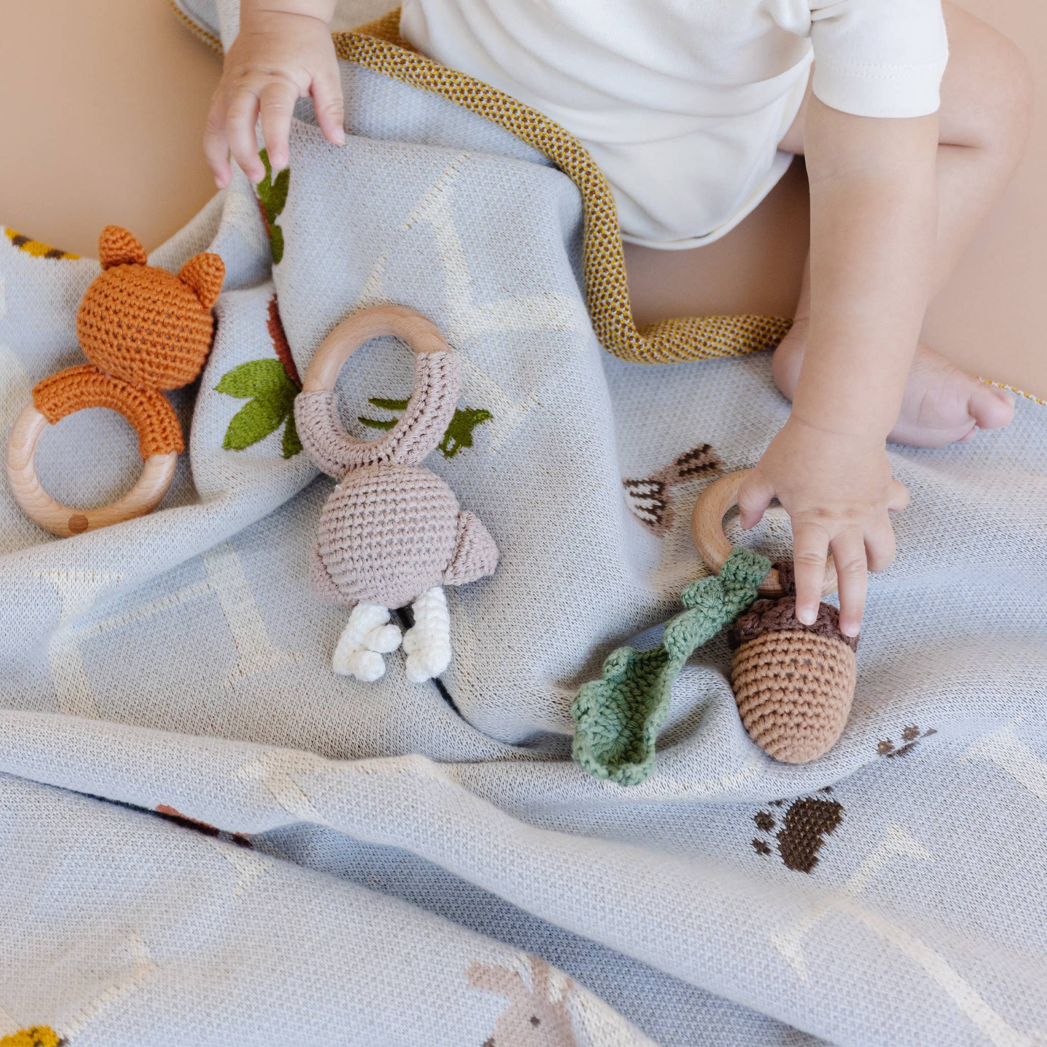 Teether Crochet Rattle (Acorn)