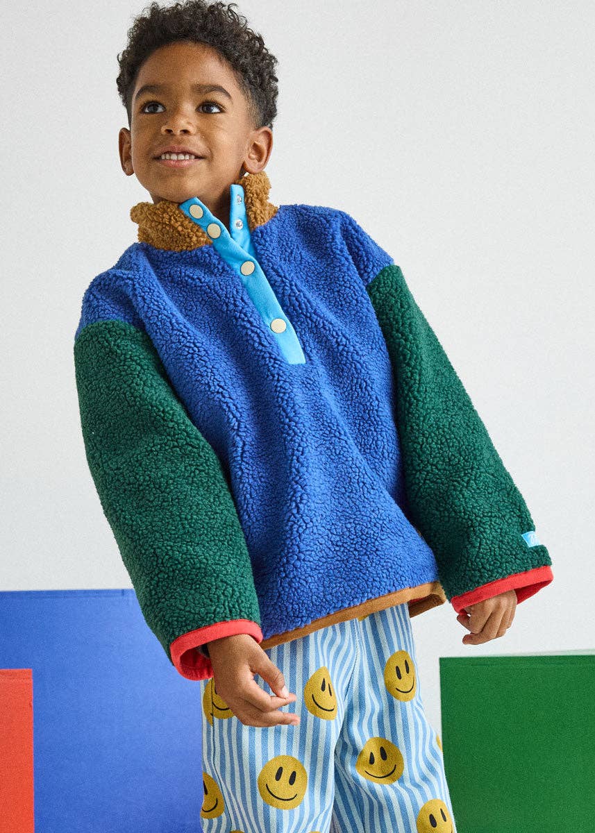 Color Block Fleece Pullover (Blue)