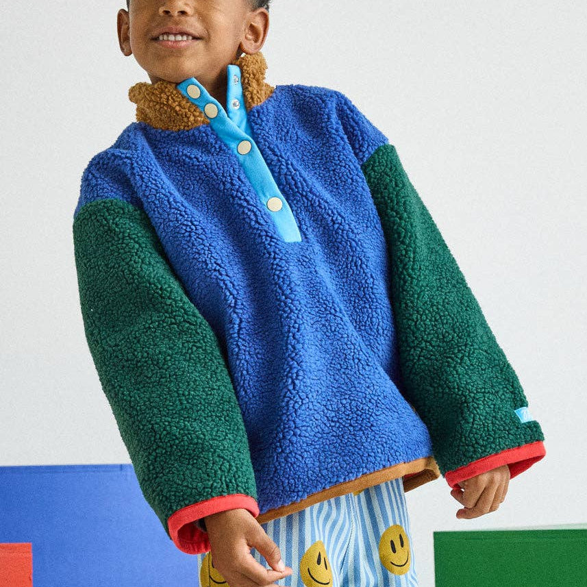 Color Block Fleece Pullover (Blue)
