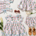 Girls Elowen Dress (Pink Dewdrop Block Print)