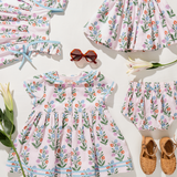 Girls Elowen Dress (Pink Dewdrop Block Print)