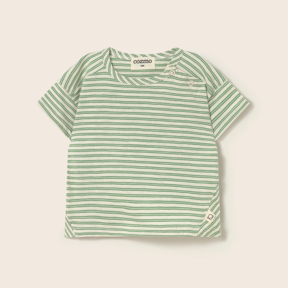 Striped Slub Cotton T-Shirt (Green)