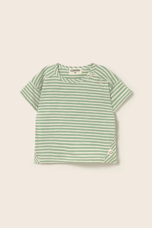 Striped Slub Cotton T-Shirt (Green)