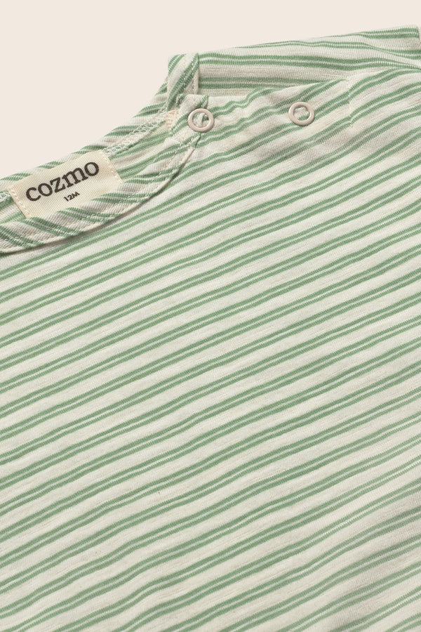 Striped Slub Cotton T-Shirt (Green)