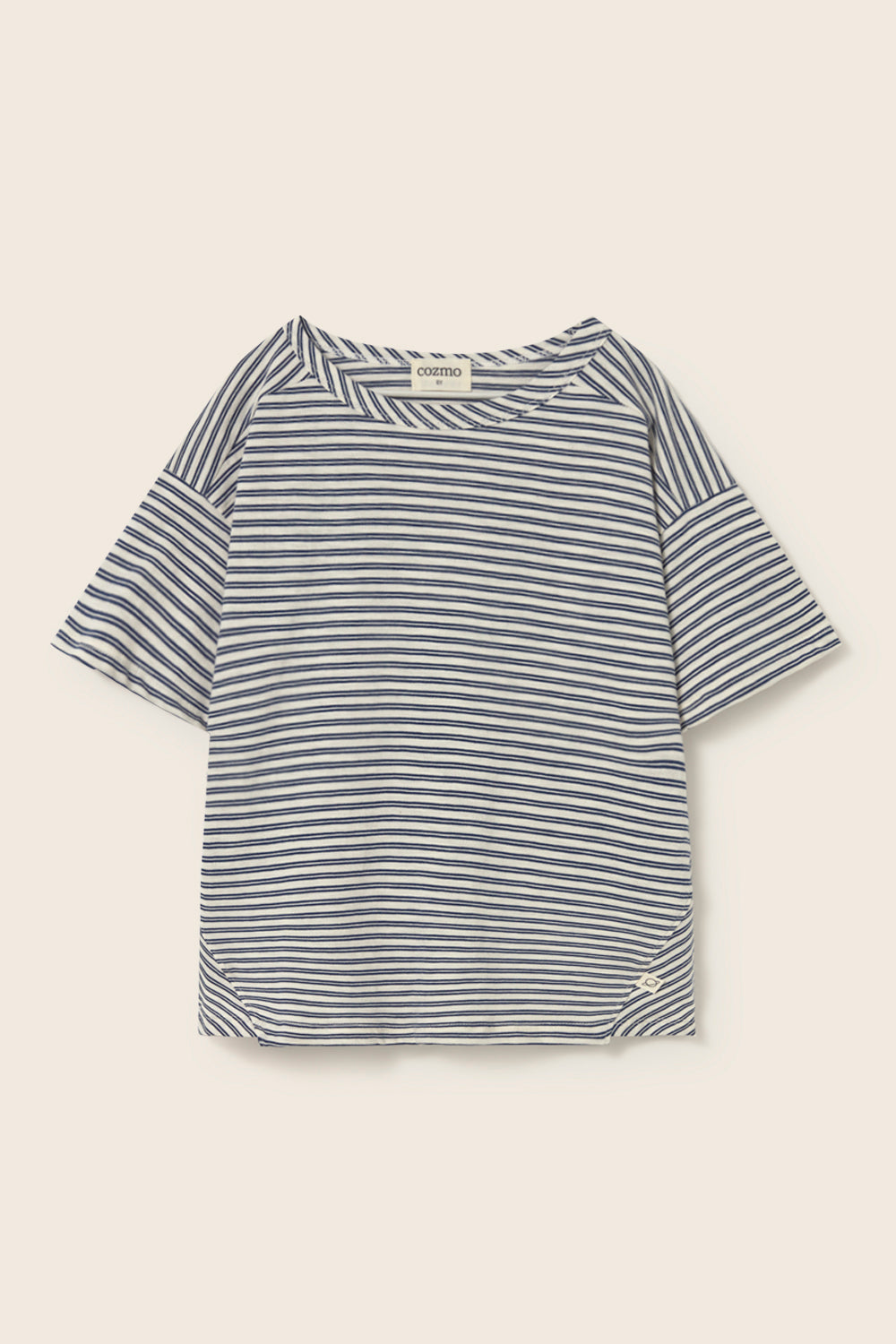 Striped Slub Cotton T-Shirt (Navy)
