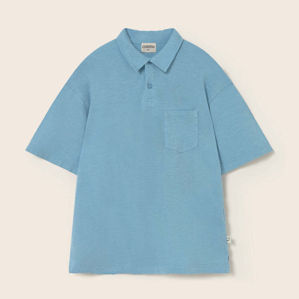 Soft Slub Cotton Polo T-Shirt (Blue)
