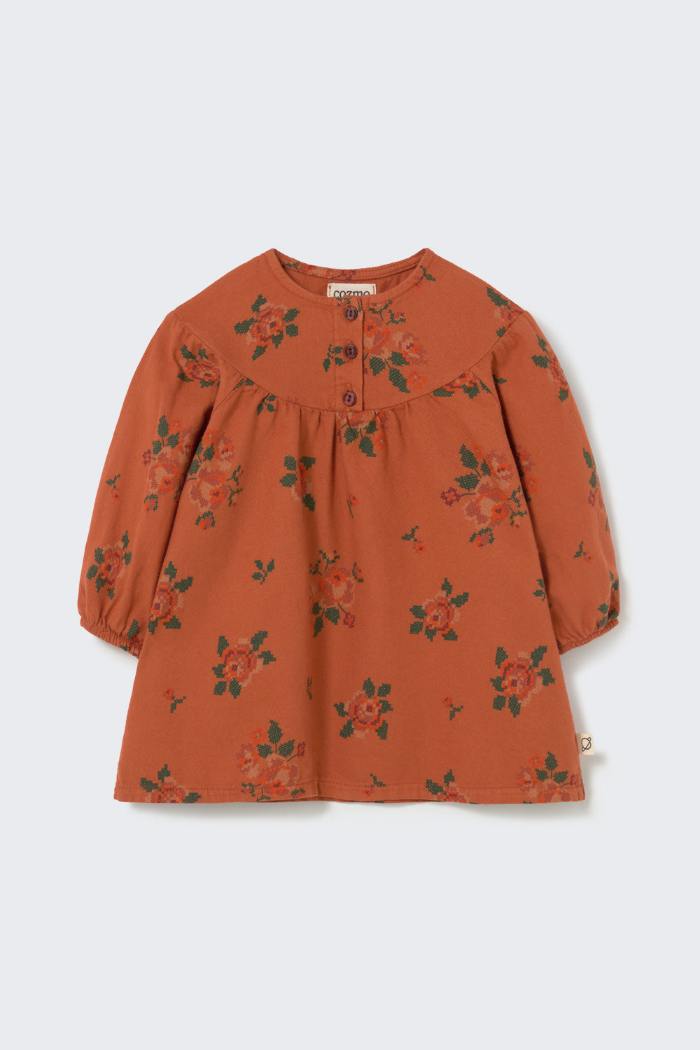 Cross-Stitch Floral Flannel Baby Dress (Ginger)