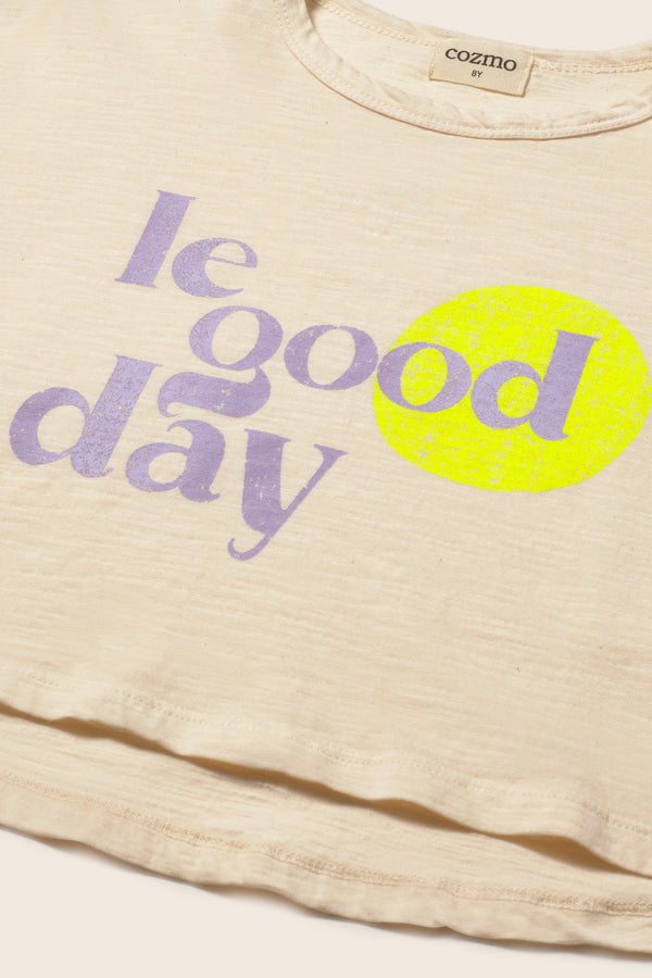 Soft Slub Cotton Print T-Shirt Le Good Day (Ivory)
