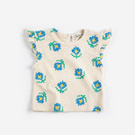 Pixel Flowers All Over Ruffled Top (White)