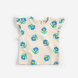 Pixel Flowers All Over Ruffled Top (White)