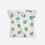 Pixel Flowers All Over Ruffled Top (White)
