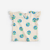 Pixel Flowers All Over Ruffled Top (White)