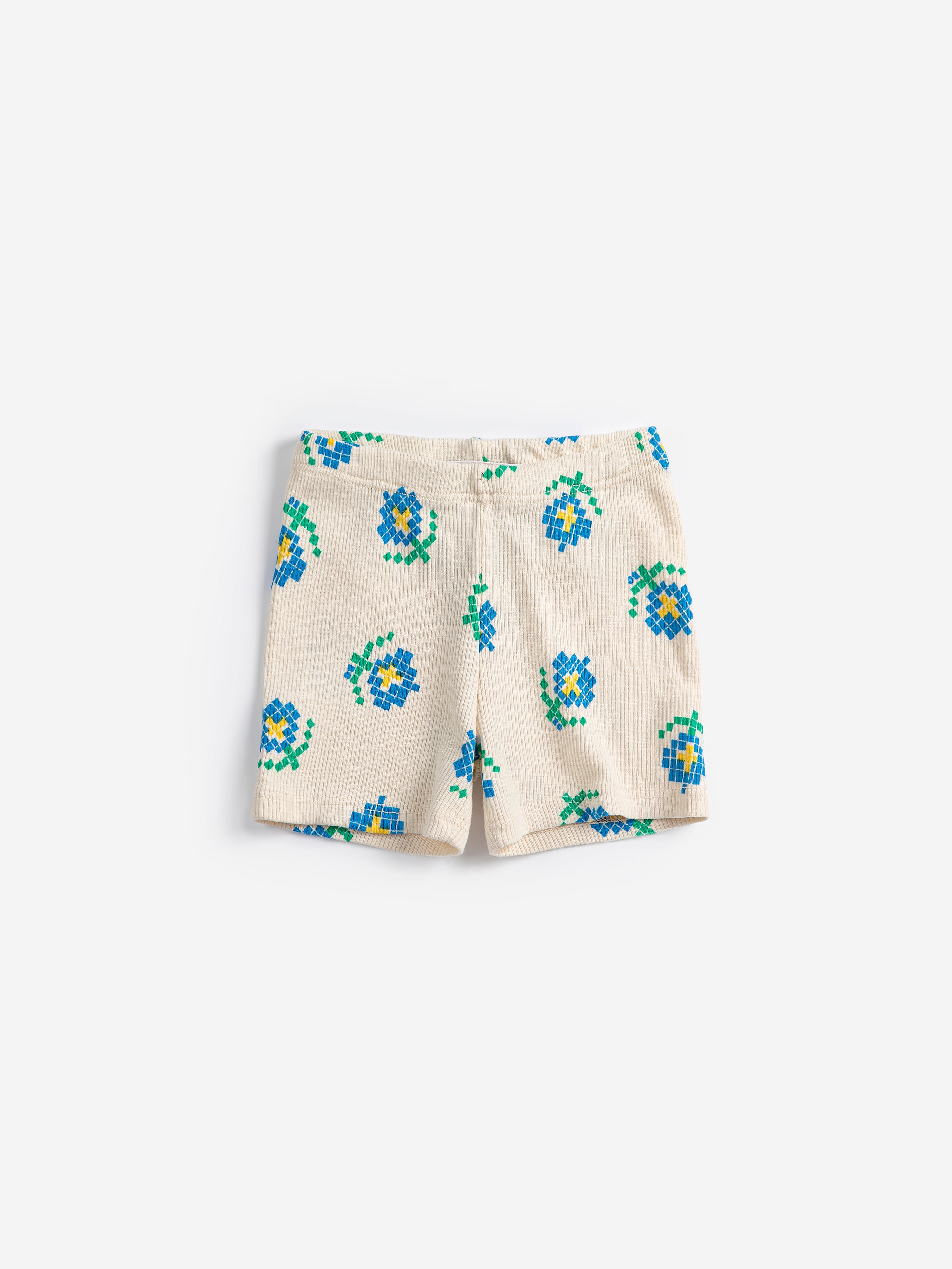 Pixel Flowers All Over Bike Short (White)