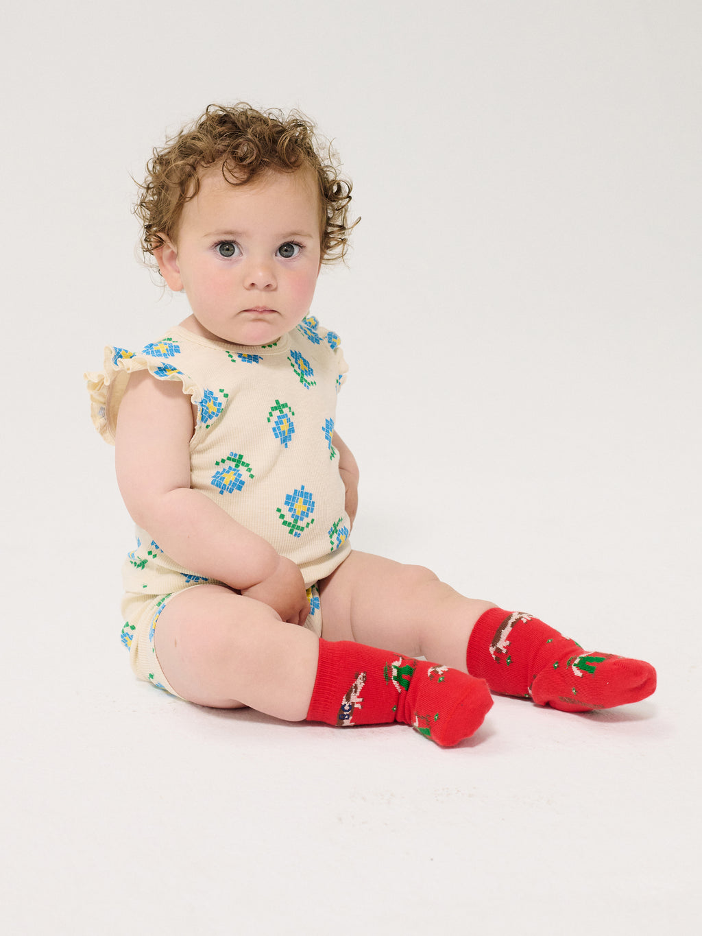 Pixel Flowers All Over Bike Short (White)