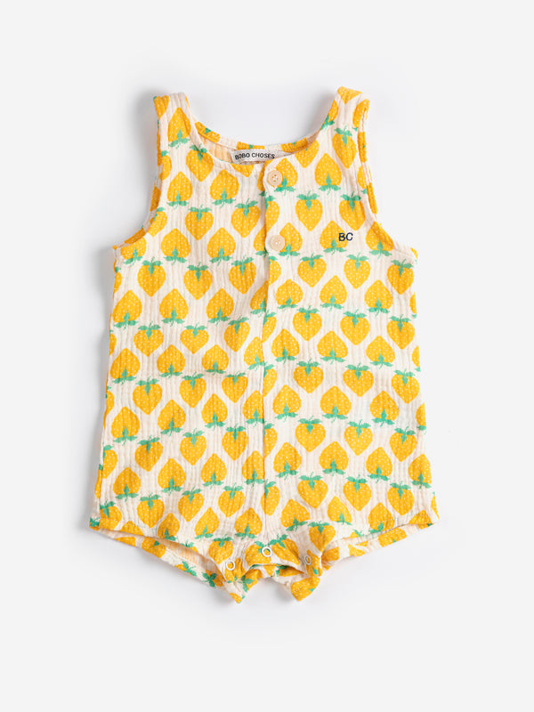 Strawberry All Over Woven Playsuit (White)