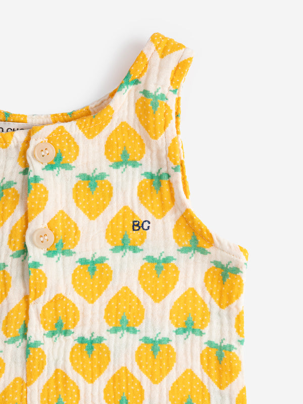 Strawberry All Over Woven Playsuit (White)