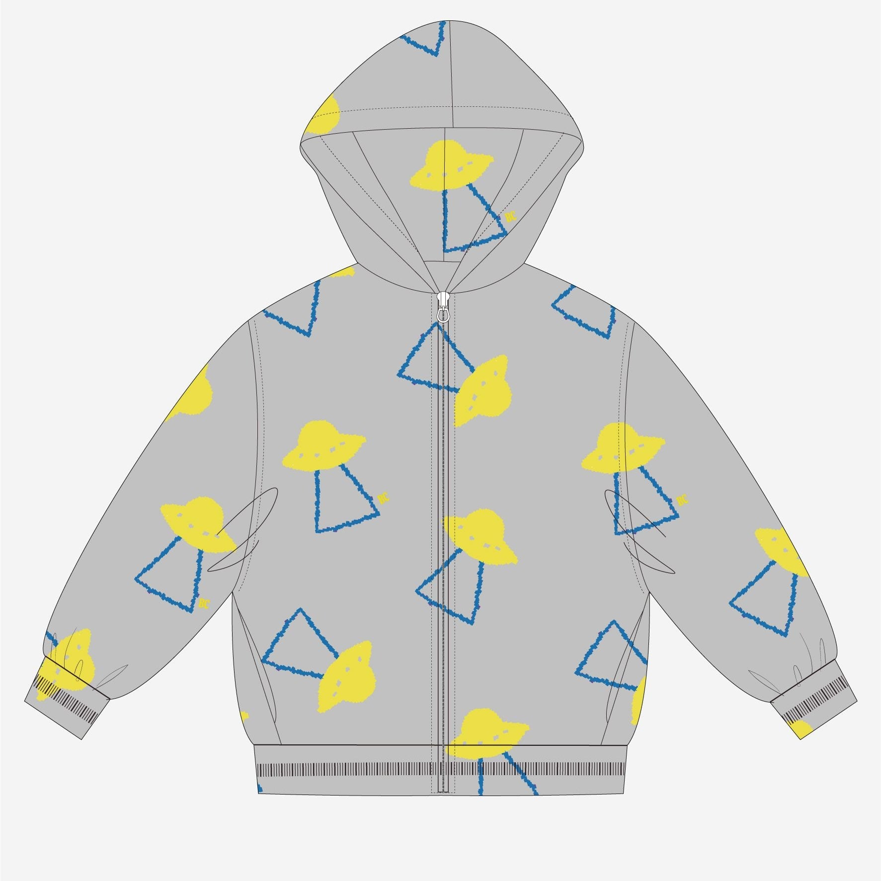 Pixel Abduction All Over Zipped Hoodie (Light Heather Grey)