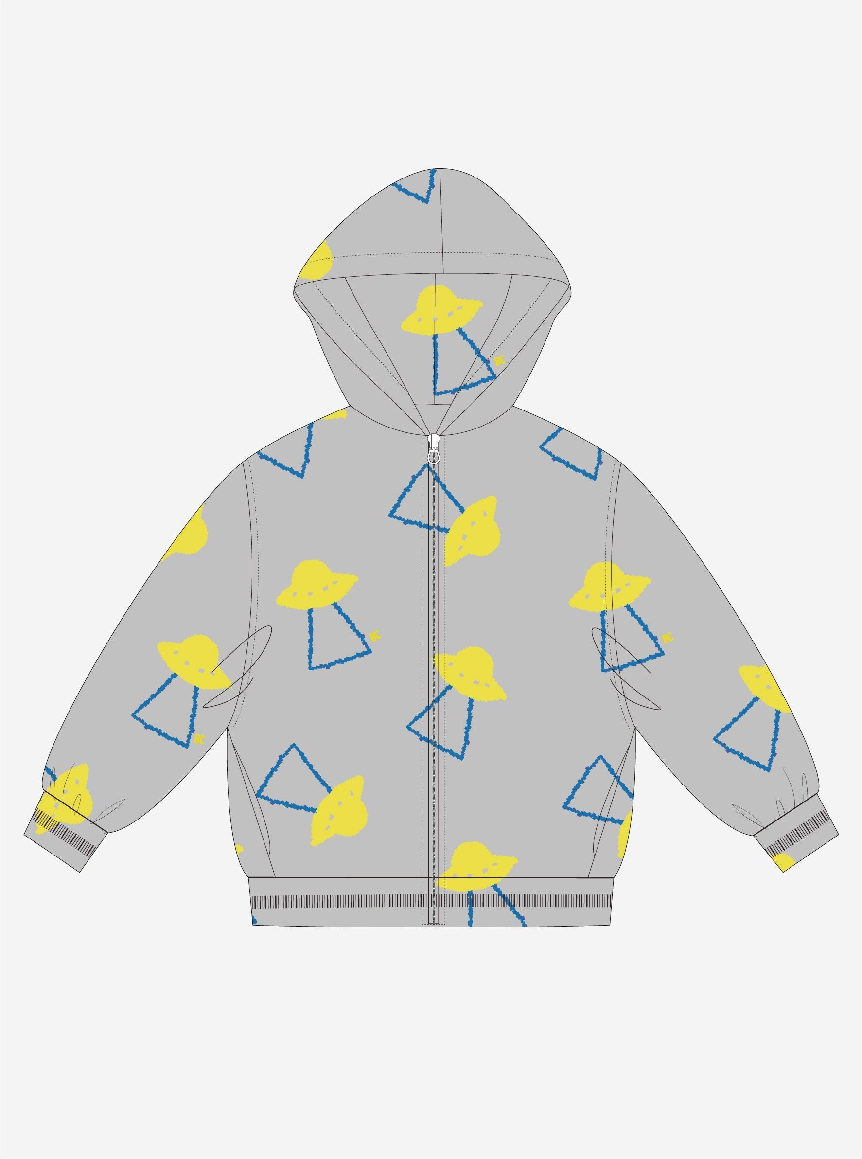 Pixel Abduction All Over Zipped Hoodie (Light Heather Grey)