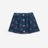 Stamp Bloom All Over Denim Skirt (Navy Blue)