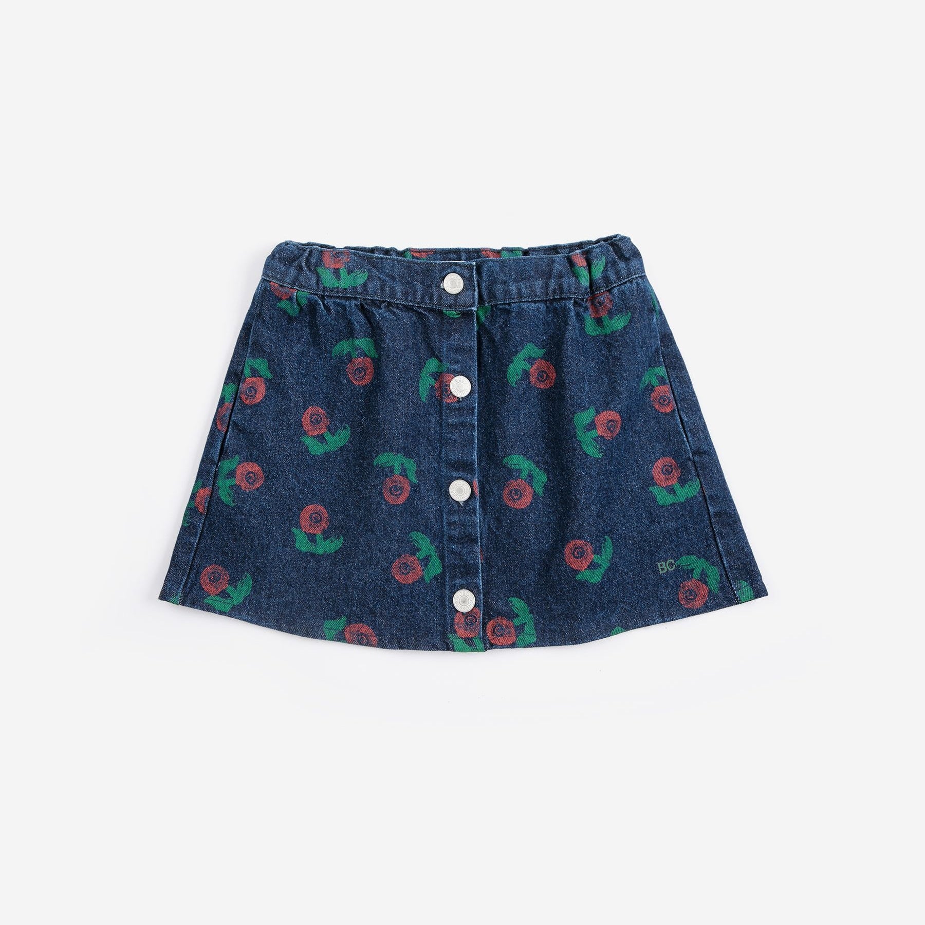 Stamp Bloom All Over Denim Skirt (Navy Blue)