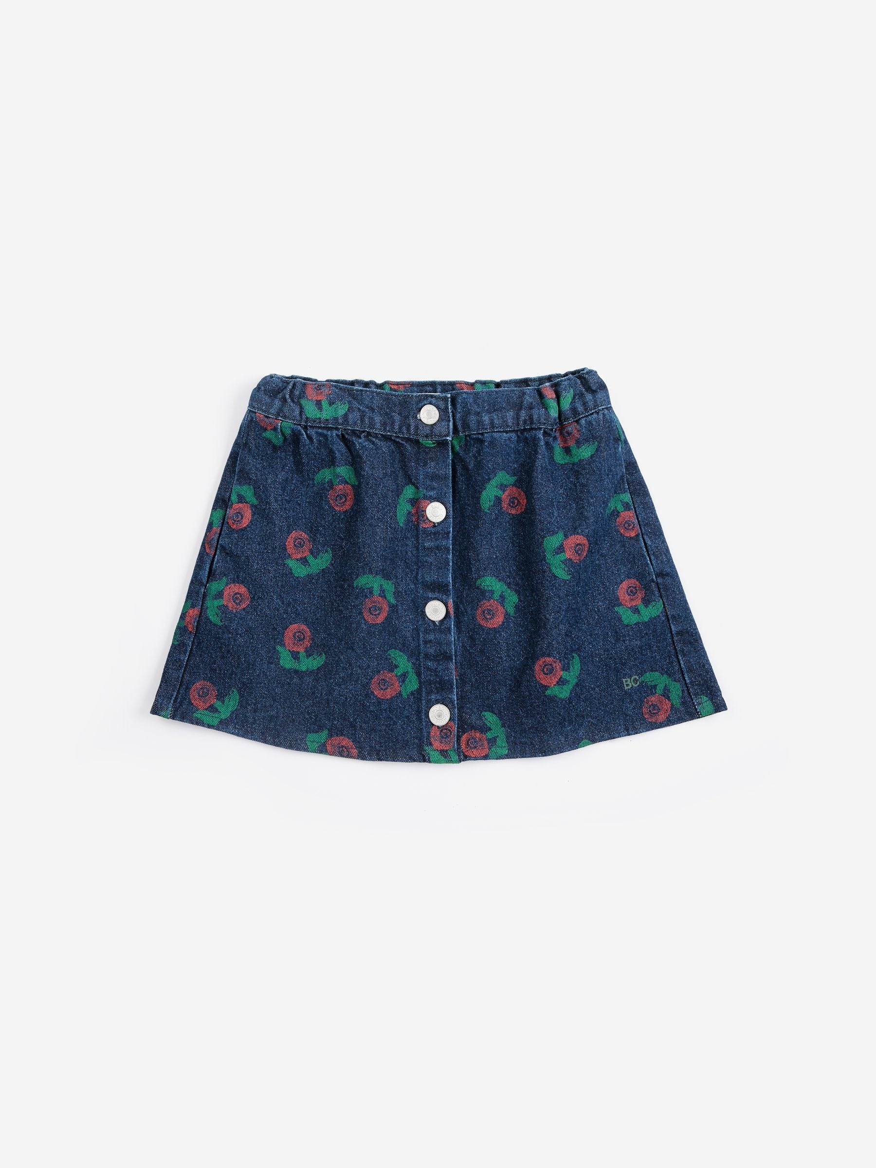Stamp Bloom All Over Denim Skirt (Navy Blue)