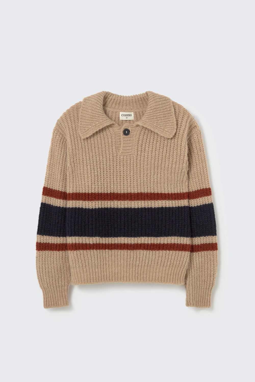 Striped Polo Sweater (Stone)
