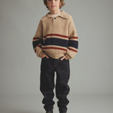Striped Polo Sweater (Stone)