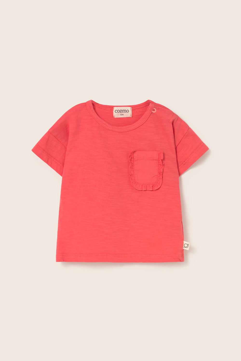Soft Slub Cotton Ruffle Pocket T-Shirt (Tomato)