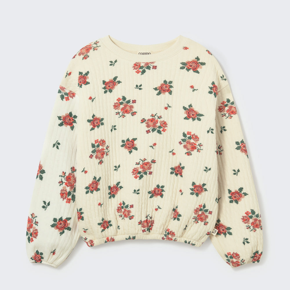 Quilted Floral Print Sweatshirt (Ivory)