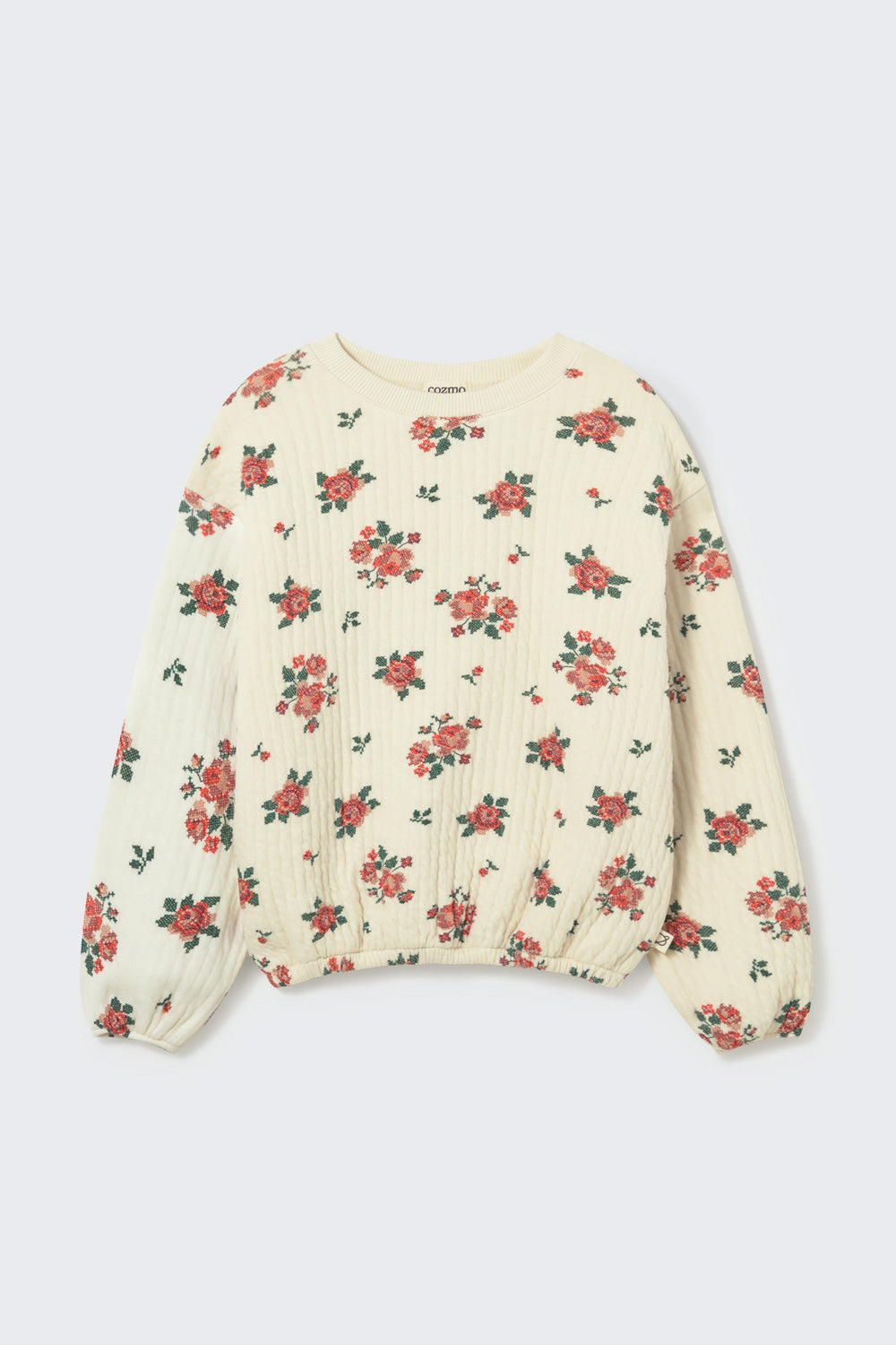 Quilted Floral Print Sweatshirt (Ivory)