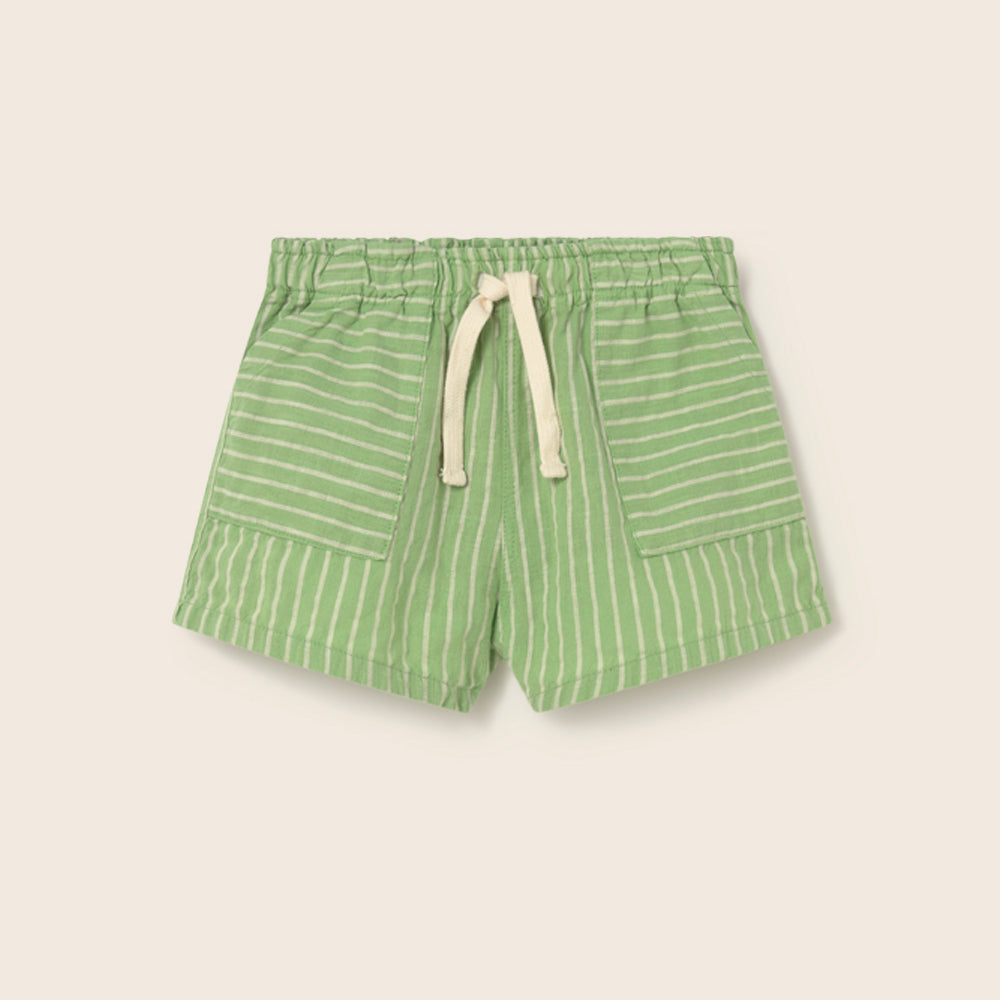 Striped Linen-Look Cotton Shorts (Green)