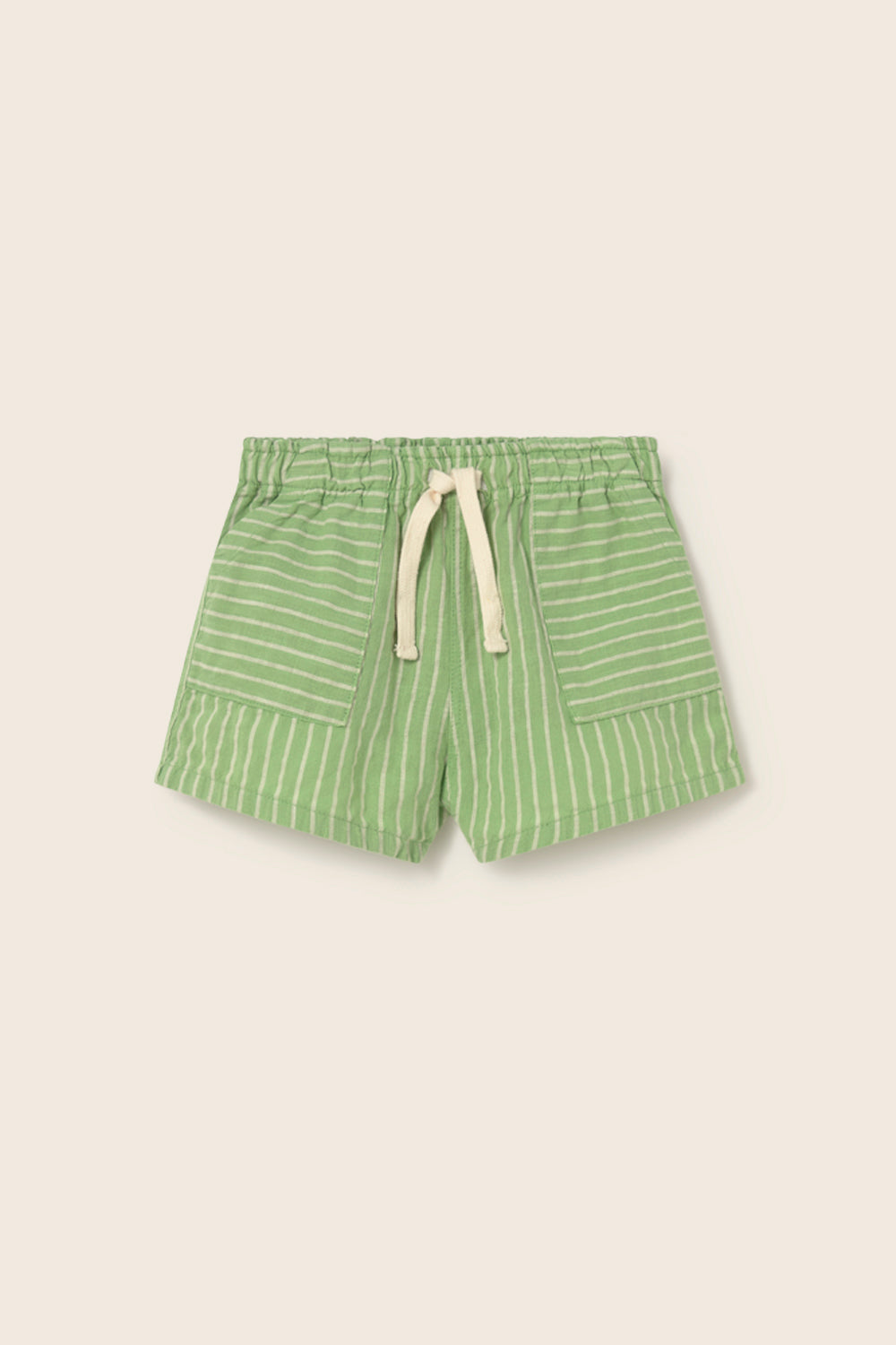 Striped Linen-Look Cotton Shorts (Green)