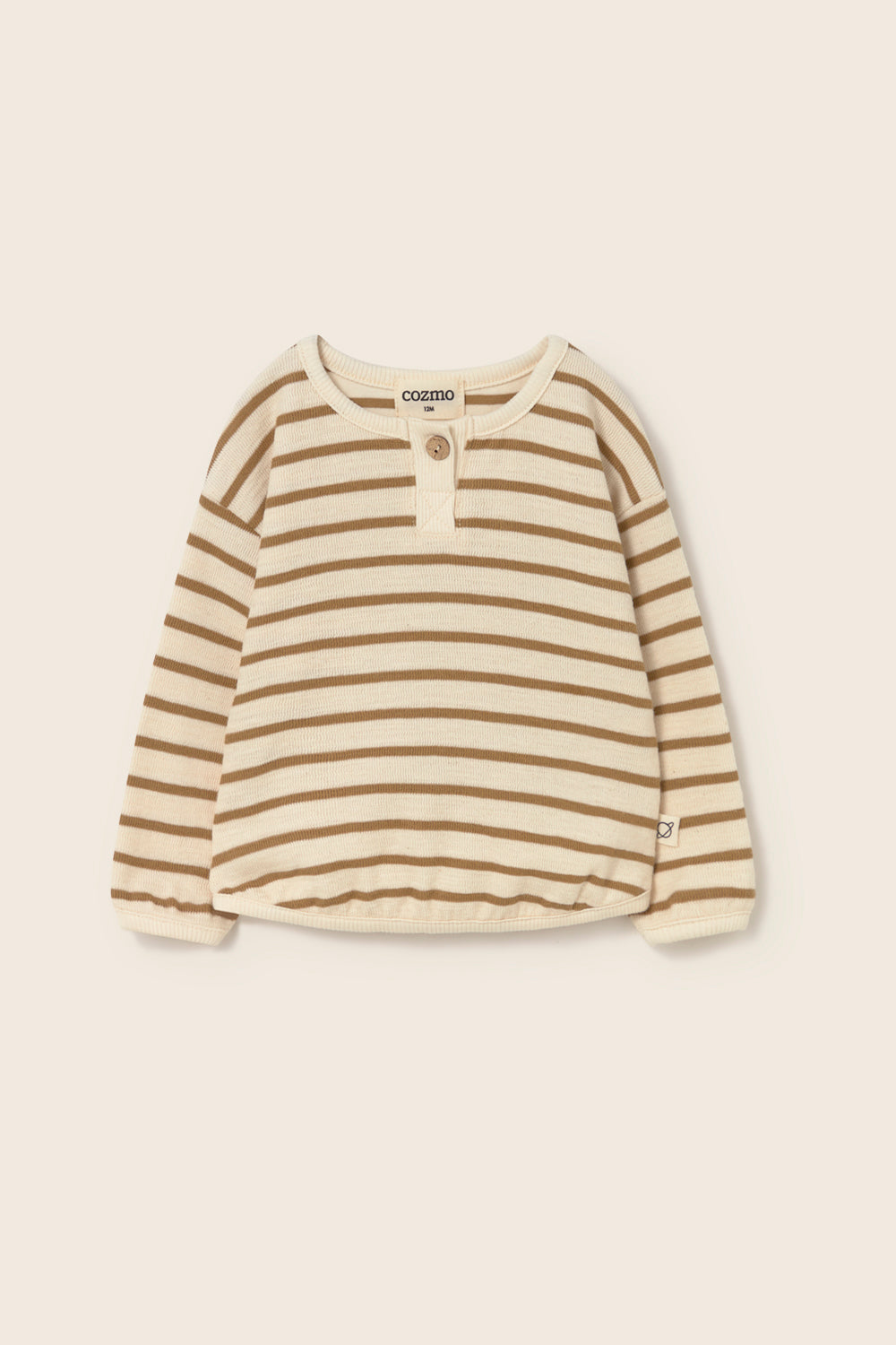 Double-Faced Striped Cotton Long Sleeves Sweatshirt (Sand)