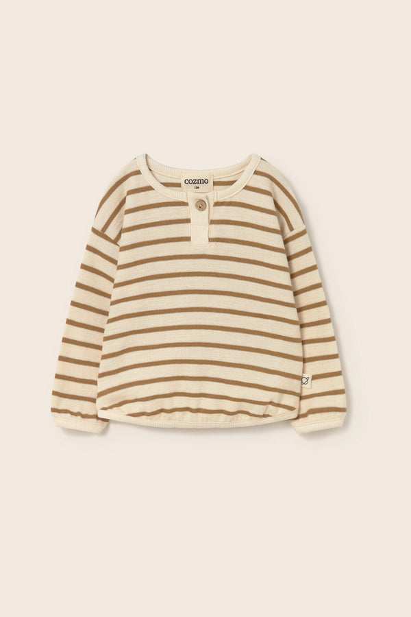 Double-Faced Striped Cotton Long Sleeves Sweatshirt (Sand)