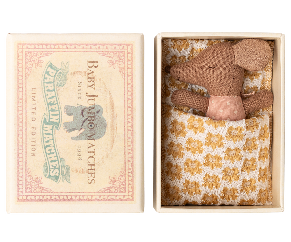 Sleepy Wakey Baby Mouse in Matchbox (Rose)