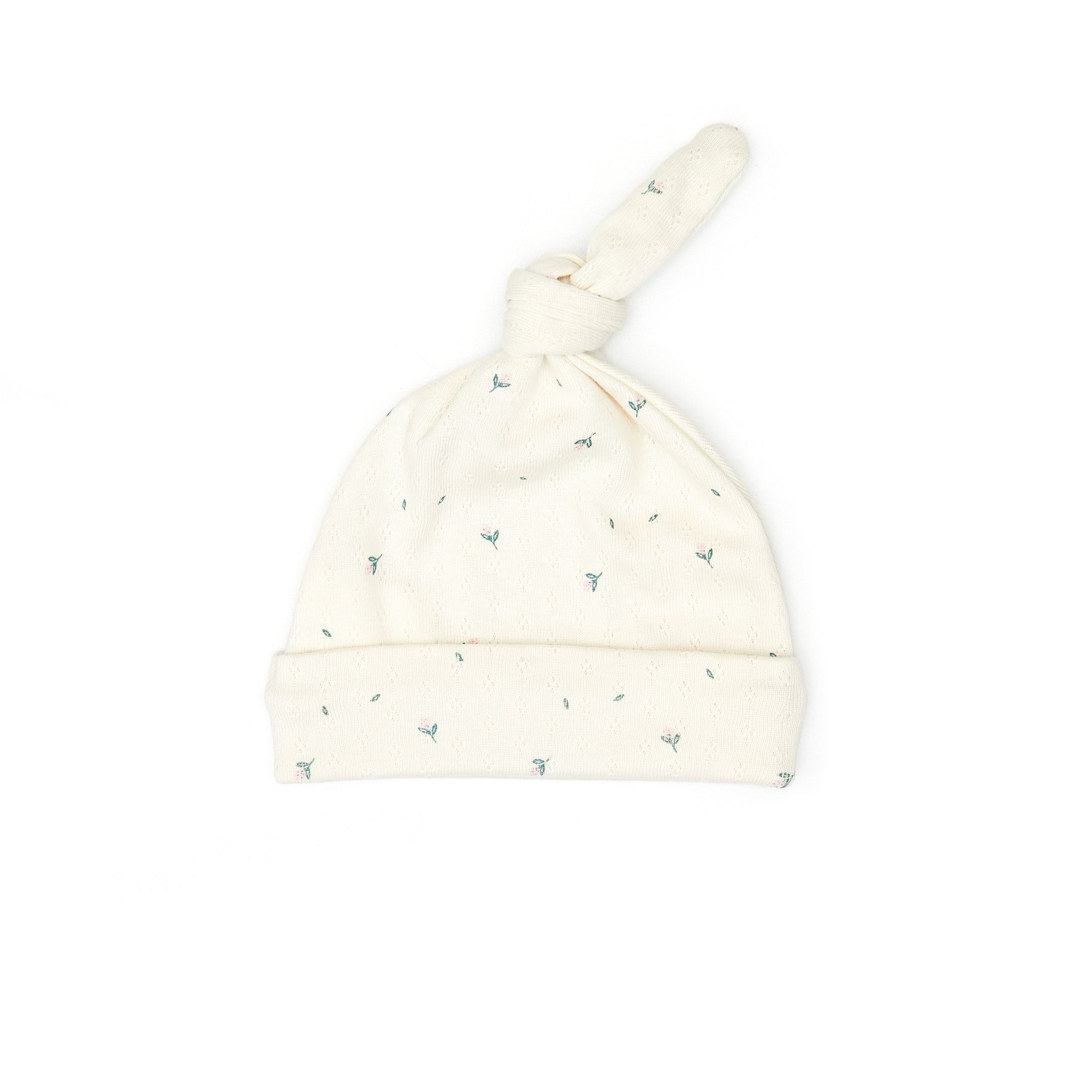 Pointelle Knot Hat (White Swan Little Flowers)