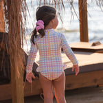 3-Piece Girls Swim Set (Rainbow Gingham)