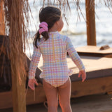 3-Piece Girls Swim Set (Rainbow Gingham)