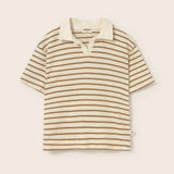 Double-Faced Striped Cotton Polo T-Shirt (Sand)