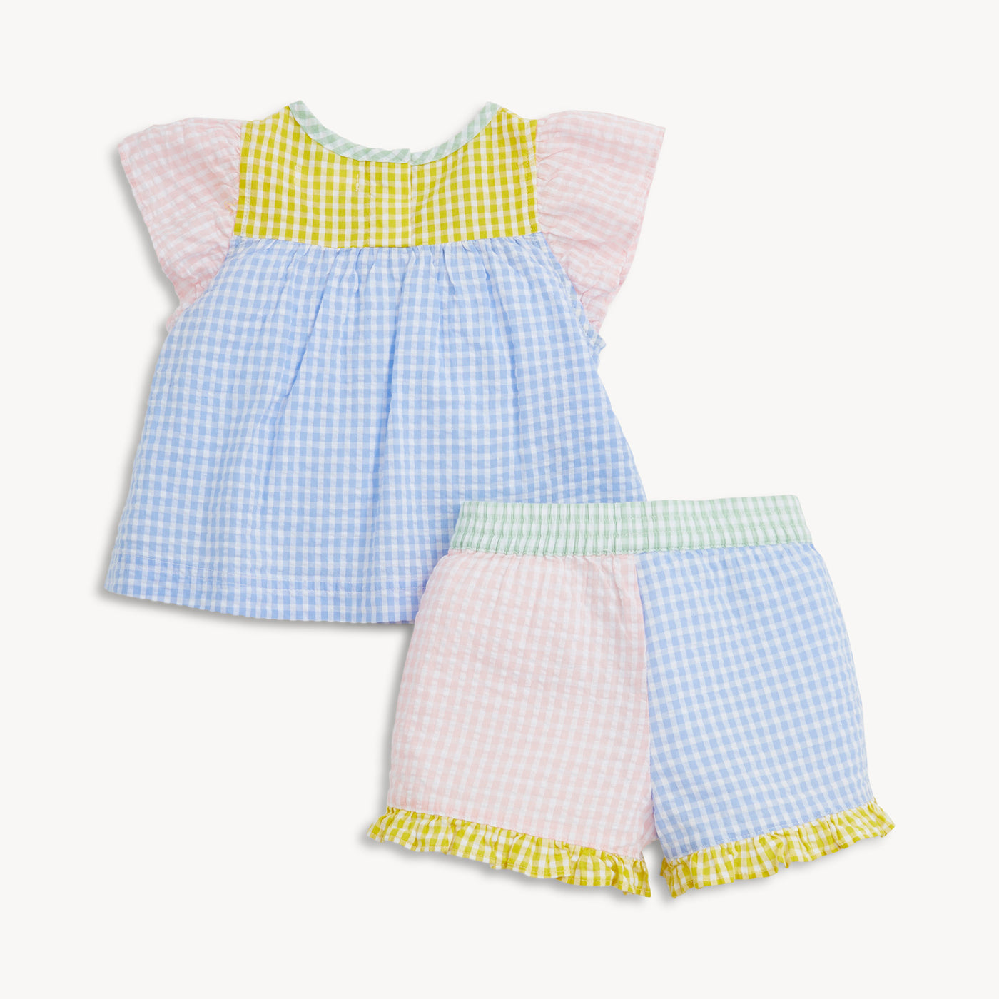 Woven Flutter Sleeve & Short Set (Multi Gingham)