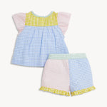 Woven Flutter Sleeve & Short Set (Multi Gingham)