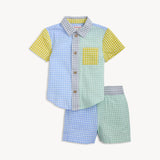 Woven Collar Shirt & Short Set (Multi Gingham)