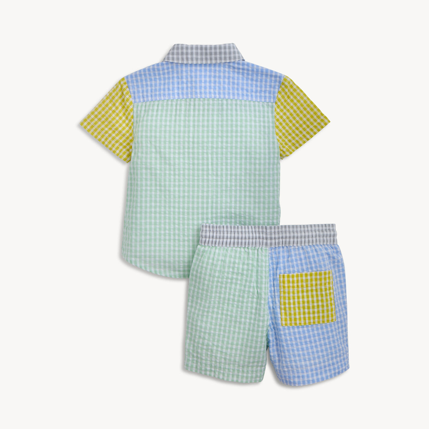 Woven Collar Shirt & Short Set (Multi Gingham)