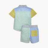 Woven Collar Shirt & Short Set (Multi Gingham)