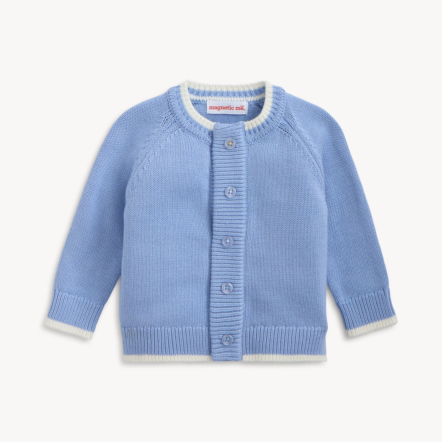 Crew Neck Cardigan with Tipping (Light Blue)