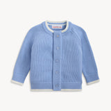 Crew Neck Cardigan with Tipping (Light Blue)