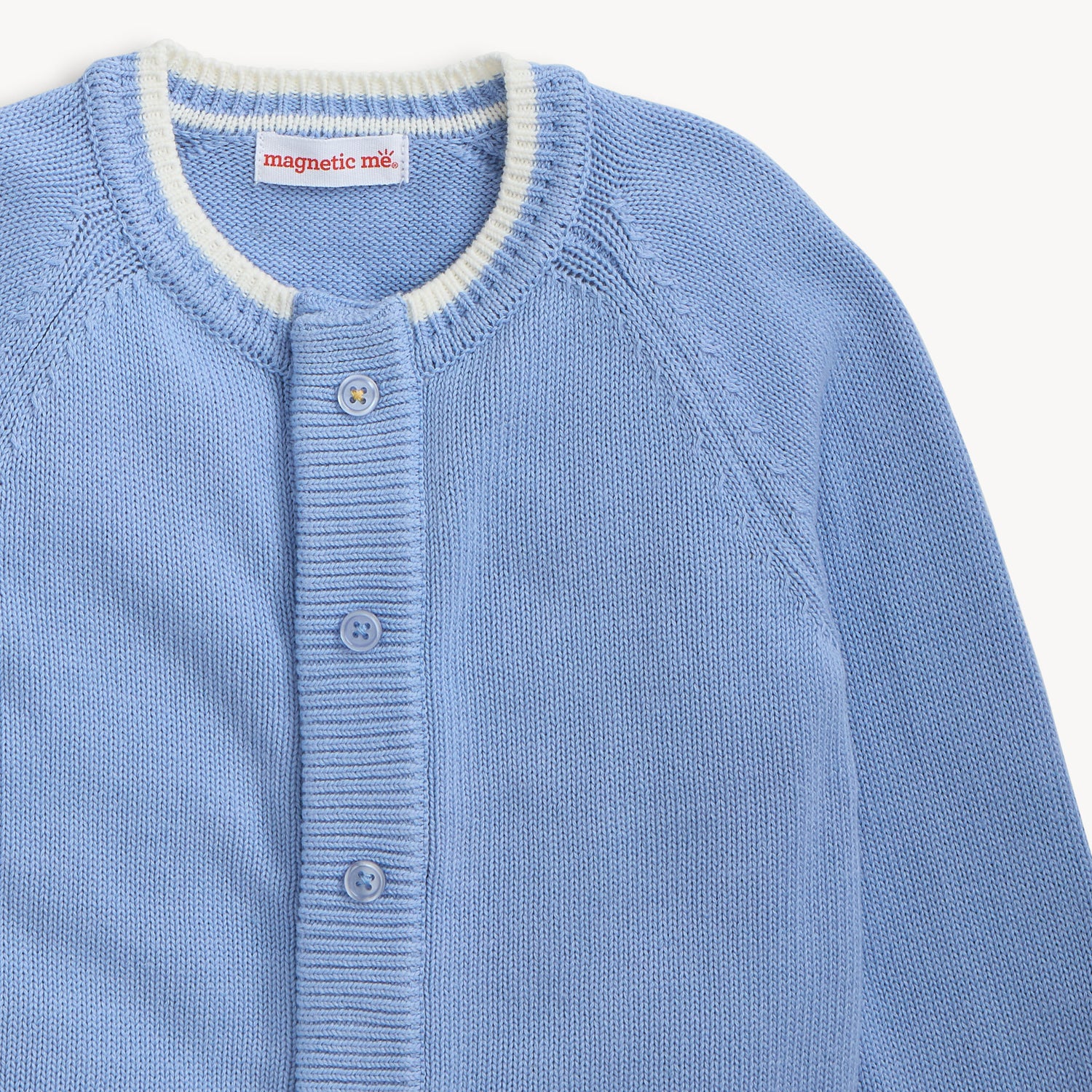 Crew Neck Cardigan with Tipping (Light Blue)