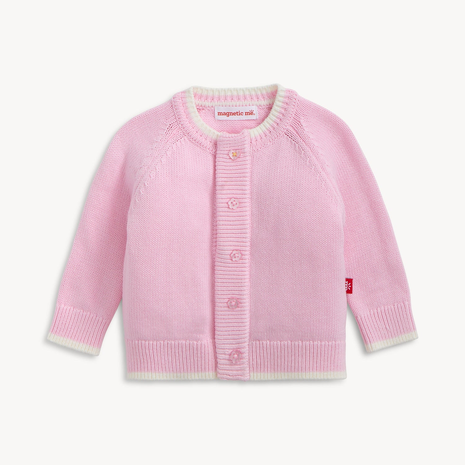 Crew Neck Cardigan with Tipping (Pink)